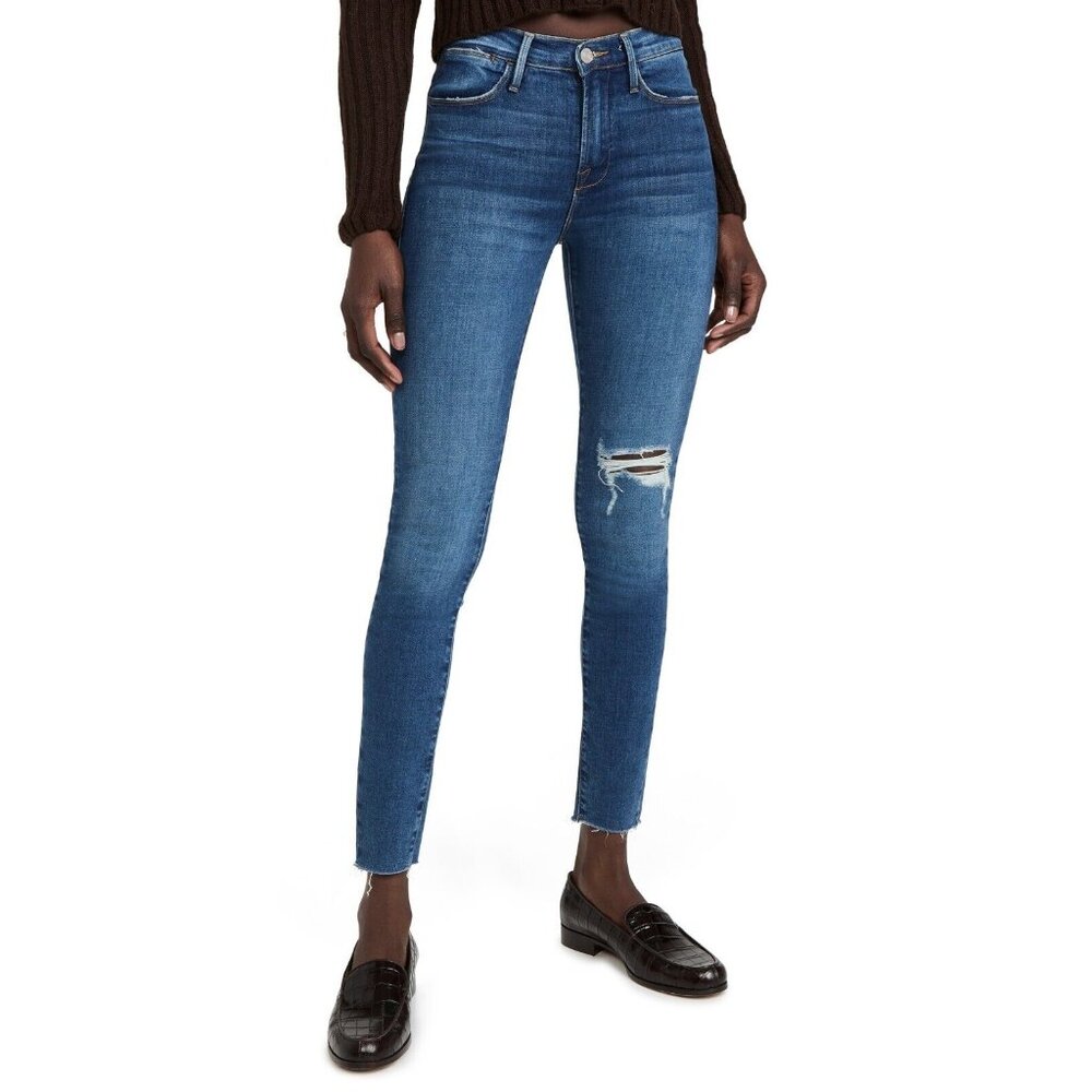 Frame Womens Size 26 Le High Rise Skinny Stagger RaW Hem Jeans Denim NEW